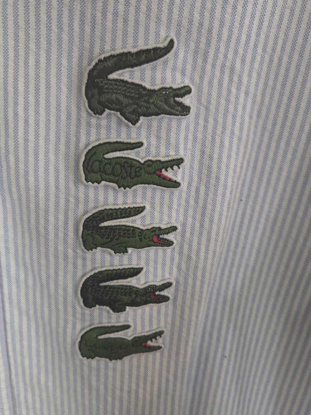 Lacoste Croc Badge Blue Stripe Button-Down Shirt with Embroidered Crocodiles - Picture 3 of 8